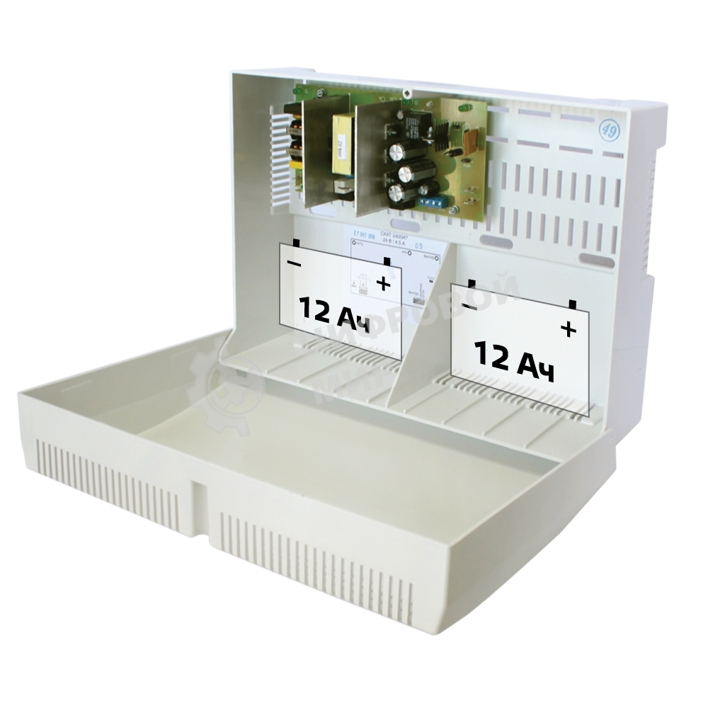 Источник бесперебойного питания СКАТ-2400И7 (24В 4А под 2 АКБ по 12А.ч; без АКБ) Бастион 65
