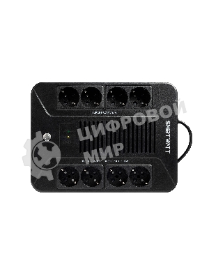 Источник бесперебойного питания SMARTWATT UPS SAFE PRO 1000 черный 1000/600 ВА/Вт, линейно-интерактивный, напольный/настенный, LED индикация, Shuko CEE7/4 - 8 шт. (4 шт. с резервным питанием, 4 шт. - сетевой фильтр)