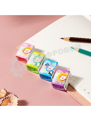 Точилка для карандашей ручная Deli EH552 Little Singer, 1 отверстие, пластик, ассорти, коробка