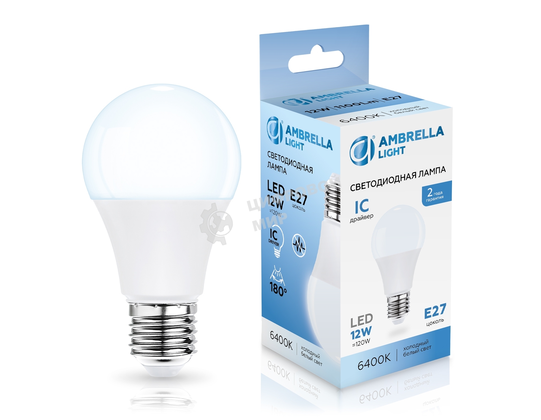 Лампа светодиодная 601206 LED A60 12W IC E27 6400K 175-265V