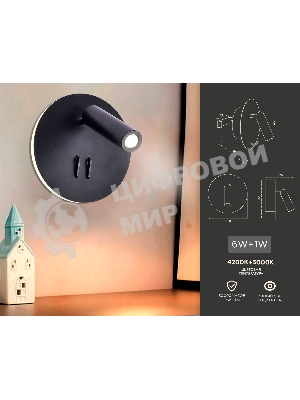 Настенный светильник FW252 SBK черный песок LED 4200K+3000K 6W+1W D140*110