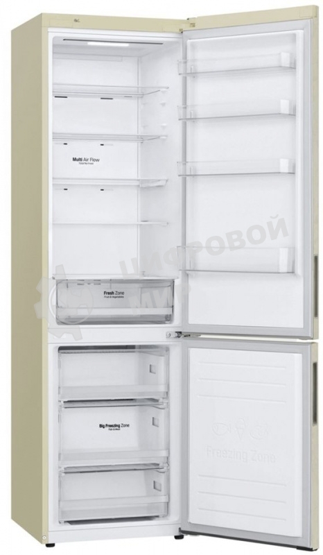 Холодильник LG GA-B509CESL бежевый глянцевый двухкамерный 277/107л морозилка снизу, No Frost