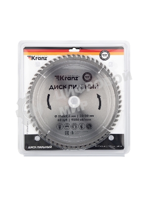 Диск пильный Kranz 250 мм х 60 зуб х 32/30 мм