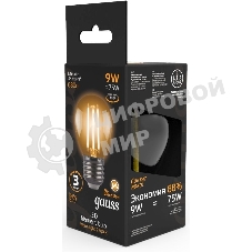 Лампа светодиодная филаментная Gauss 9Вт цок.:E27 шар 220B 2700K св.свеч.бел.теп. G45 (упак.:10шт)