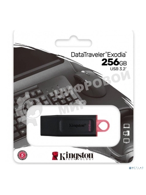 Флешка USB Kingston DataTraveler Exodia (DTX/256GB), 256Gb, USB 3.2 Gen 1, R/W 200/60, черный/розовый