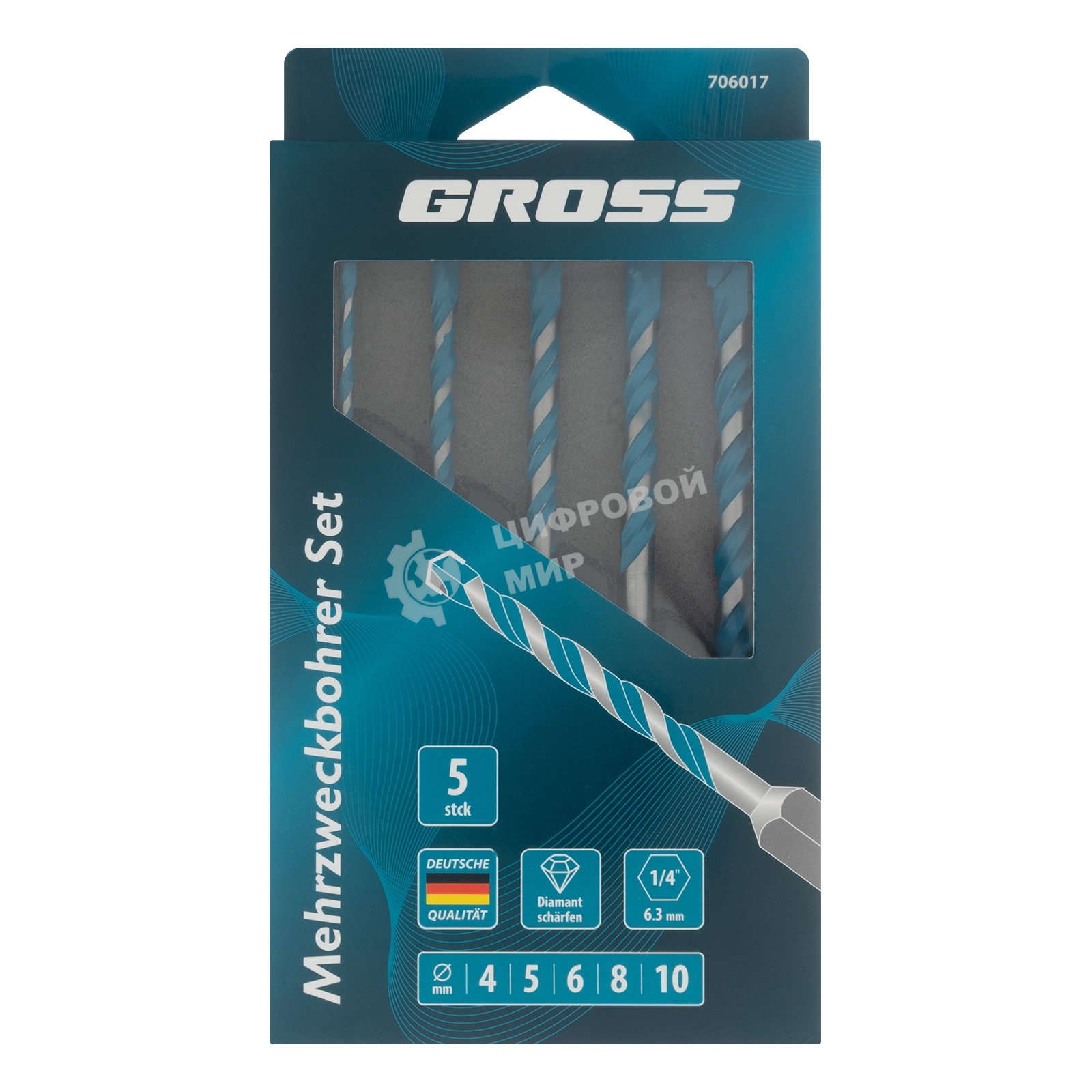 Набор сверл универсальных Gross Multipurpose PRO, 6-гр. хвостовик, 4-10 мм, 5 шт