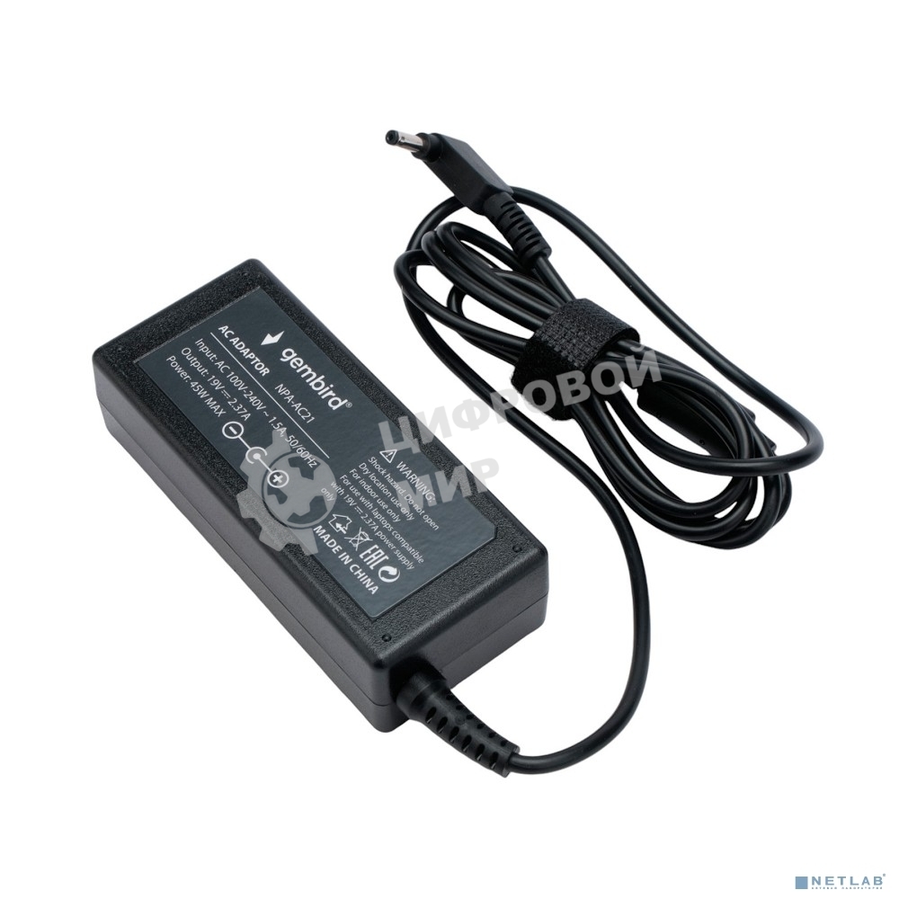 Блок питания Gembird для ноутбуков Asus 19В/2,37А, 45Вт, 1 штекер 4,0х1,35мм (NPA-AC21)