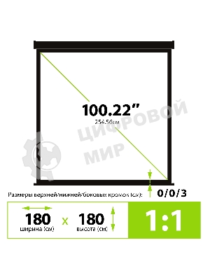 Экран Cactus 180x180см Wallscreen CS-PSW-180X180-BK 1:1 настенно-потолочный рулонный черный