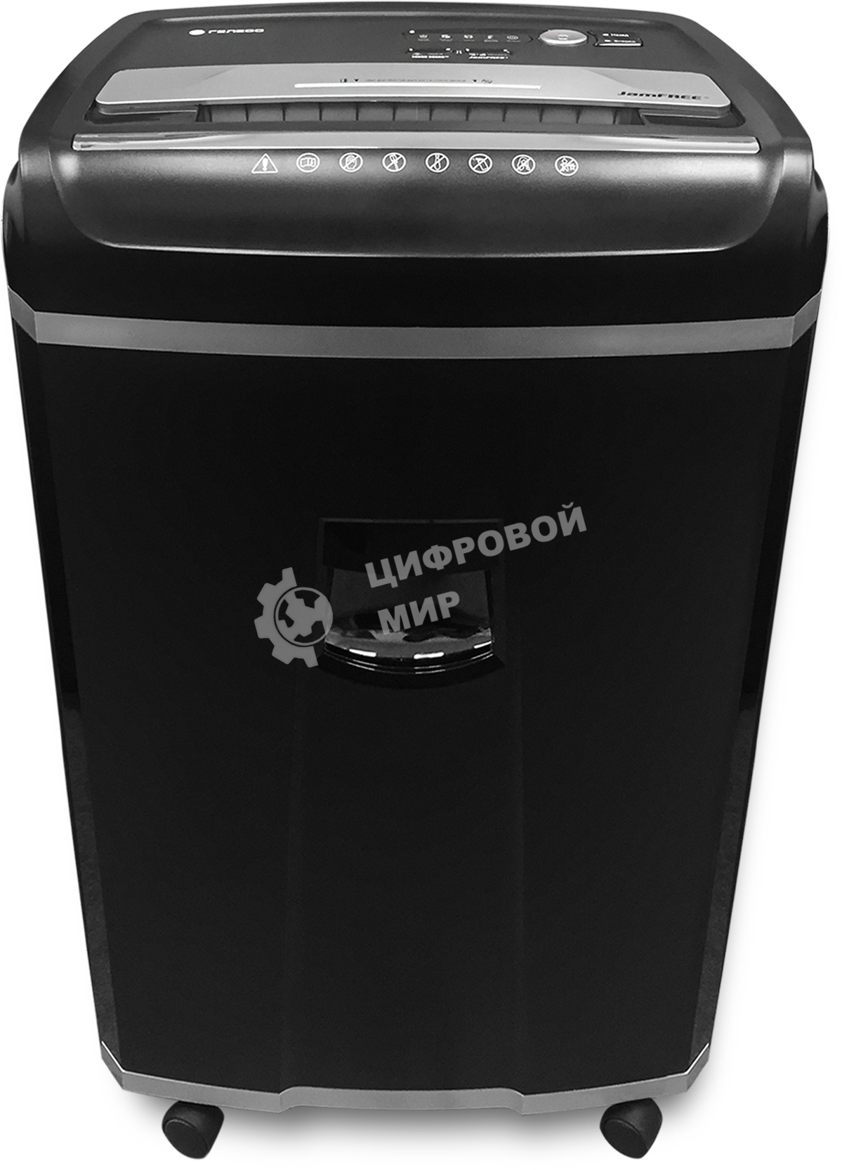 Шредер ГЕЛЕОС УМ35-4 (DIN P-4) фрагмент 3,9x30мм, 26 листов (70гр./м²), 35 литров, Уничт.скобы,скрепки,пл.карты,CD. TouchGuard.JamFree.ECO