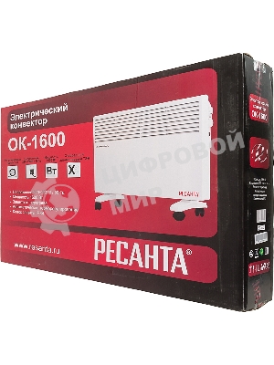 Конвектор электрический Ресанта ОК-1600 белый, 1600 Вт, 20 м2, термостат
