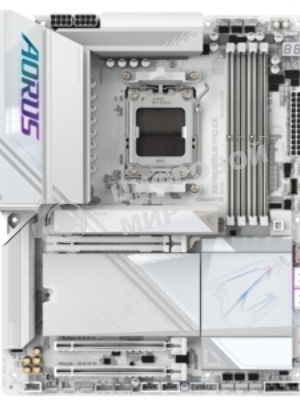Материнская плата Gigabyte X870E AORUS PRO X3D ICE, AM5, AMD X870E, 4xDDR5, 4xSATA, 4xM.2, 1xPCIe 5.0 x16, 1xPCIe 4.0 x16, 1xPCIe 3.0 x16, 1xHDMI, 1x5Gb LAN, Wi-Fi 7, Bluetooth 5.4, 2xUSB-C 40Gbps (USB4), 2xUSB-C 10Gbps, 5xUSB-A 10Gbps, 3xUSB-A 5Gbps, 3x3.5 мм + S/PDIF оптический, 7.1, белый, ATX