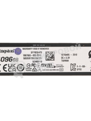 Накопитель SSD Kingston Fury Renegade, 4096Gb, M.2(22x80мм), NVMe, PCIe 5.0 x4, 3D TLC, R/W 14800/14000MB/s, IOPs 2 200 000/2 200 000, TbW 4000, DWPD 0.5 (12 мес)