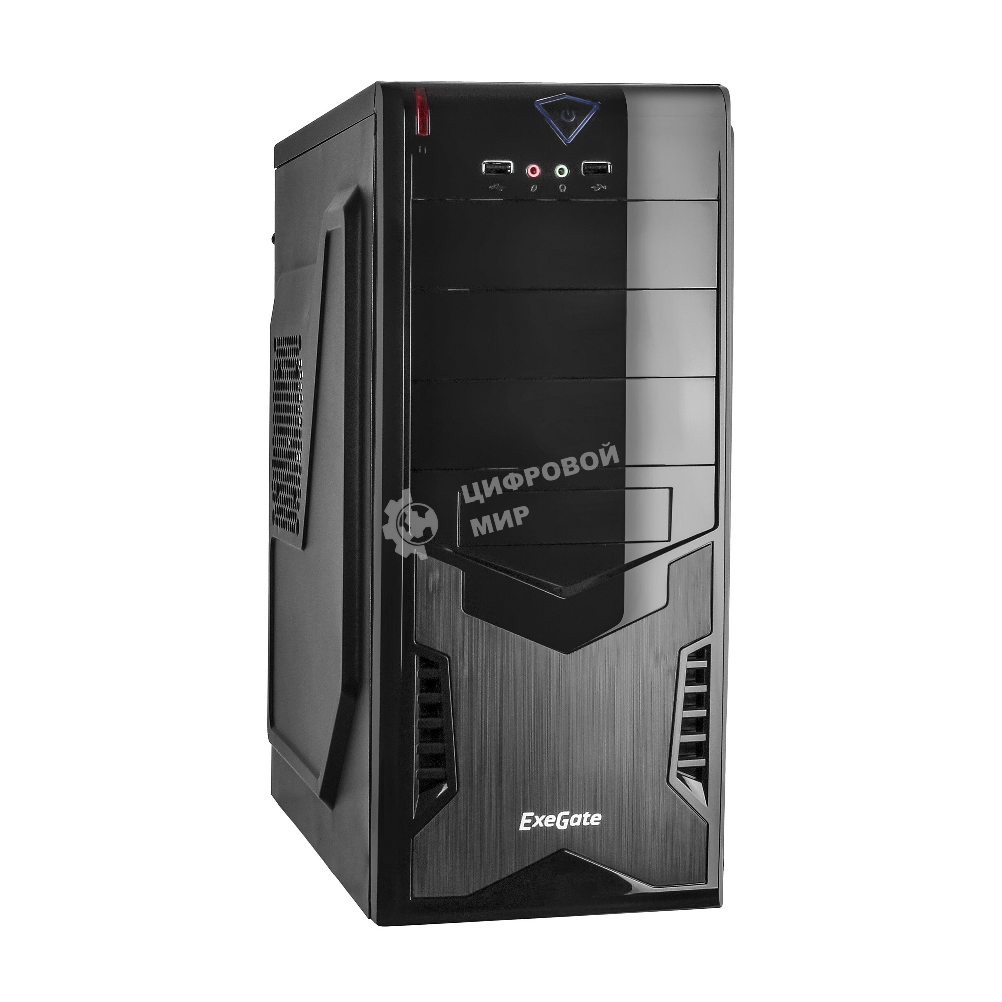 Компьютерный корпус Miditower ExeGate CP-601 Black, ATX, (без БП), 2хUSB, Audio