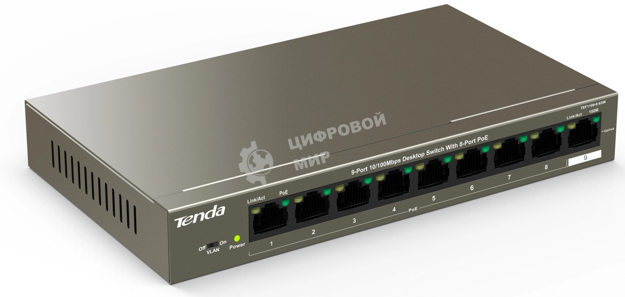 Коммутатор 9PORT 10/100M POE TEF1109P-8-63W Tenda