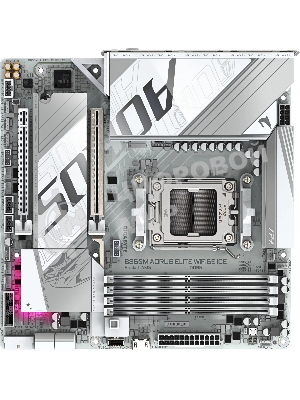 Материнская плата Gigabyte B850M AORUS ELITE WIFI6E ICE, AM5, AMD B850, 4xDDR5, 4xSATA, 2xM.2, 1xPCIe 5.0 x16, 1xPCIe 3.0 x4, DisplayPort, HDMI, 1x2.5Gb LAN, USB Type-C, 2x3.5 мм, 7.1, microATX
