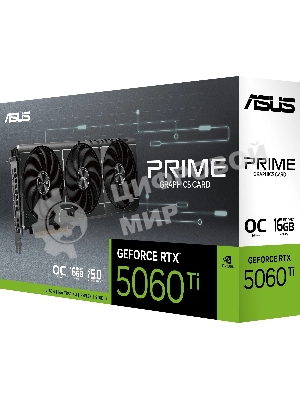 Видеокарта ASUS GeForce RTX 5060 Ti PRIME OC, NVIDIA RTX 5060 Ti, 16 ГБ GDDR7, 128 бит, PCI-e 5.0, 1xHDMI, 3xDP, 2647 МГц