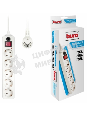 Сетевой фильтр Buro 500SH-10-W 10 м, 5 розеток, белый, коробка