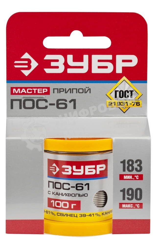 Припой Зубр 55450-100-10CПОС 61 трубка с канифолью 100г 1мм