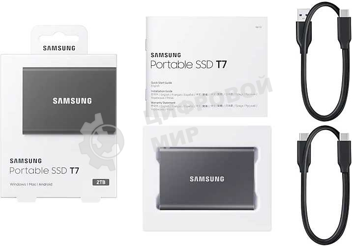 Внешний SSD Samsung T7, 2TB, USB 3.2 Gen 2 Type-C, R/W 1050/1000, титан