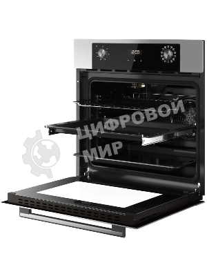 Встраиваемый духовой шкаф Kuppersberg HO 677 BX, High-Tech, объем 70 л, 13 режимов, электронное управление (утапливаемые переключатели, аналоговый дисплей), телескопические направляющие на одном уровне, максимальная температура 300 градусов, 2 стекла в дверце, черный/нержавеющая сталь