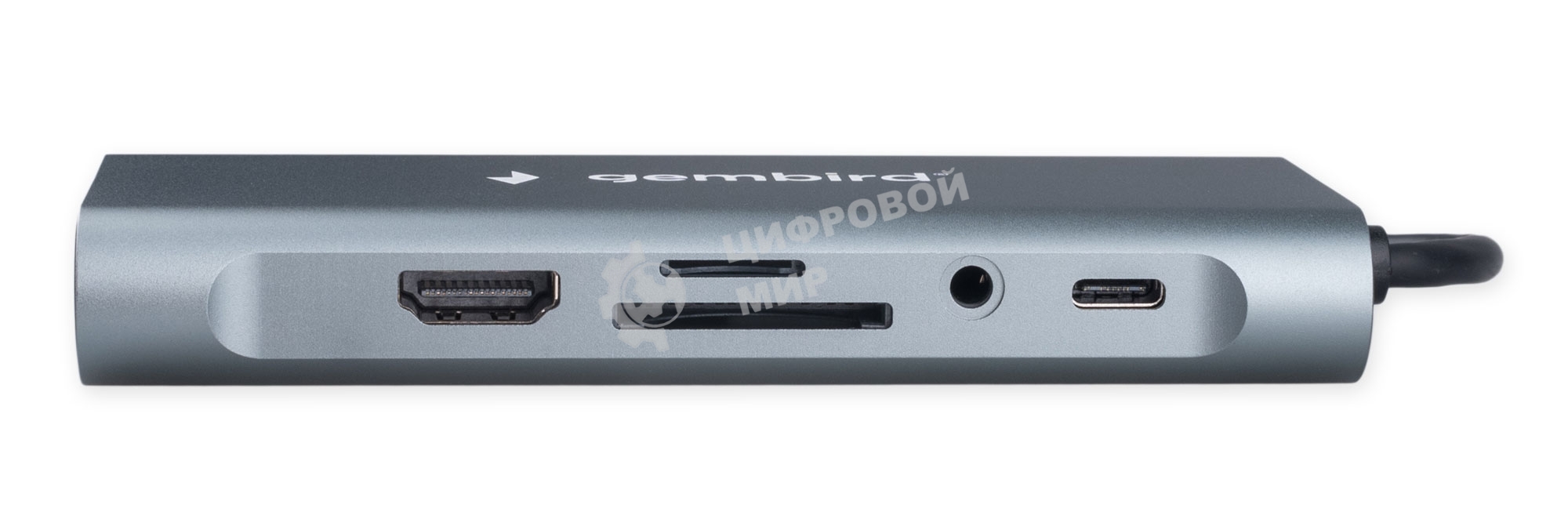 Концентратор USB Type-C Gembird UHB-D4, 10в1: 3xUSB3.1, Type-C PD87W, Jack 3.5, SD/TF, HDMI, RJ45, VGA, кабель 15 см, алюминий