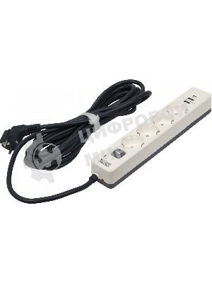 Сетевой фильтр Powercom SP-01 USB2A1CW 3,0М 3.0 м, 4 розетки, белый/серый, коробка