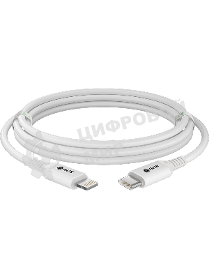Кабель GCR PREMIUM 3.0m TypeC/Lightning MFI POWER DELIVERY 18 W, быстрая зарядка, белый силикон, AL case белый, белый ПВХ, GCR-53756