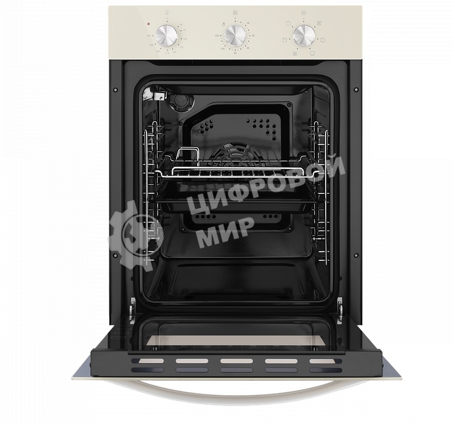 Шкаф духовой электрический Maunfeld EOEC516BG, встраиваемый, 51л, дверца с 2 стеклами, бежевый