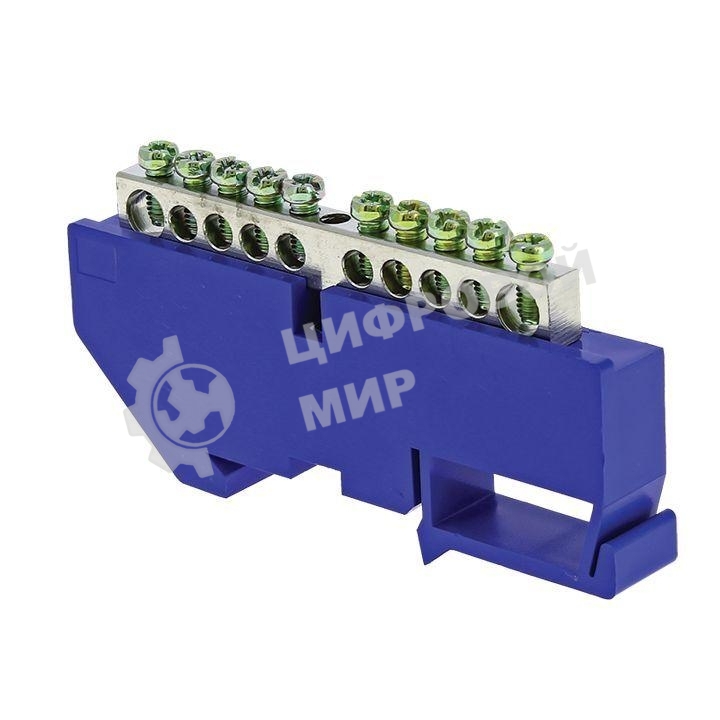 Шина нулевая N 6х9 10 отвер. никель син. изолятор на DIN-рейку PROxima EKF sn1-63-10-d