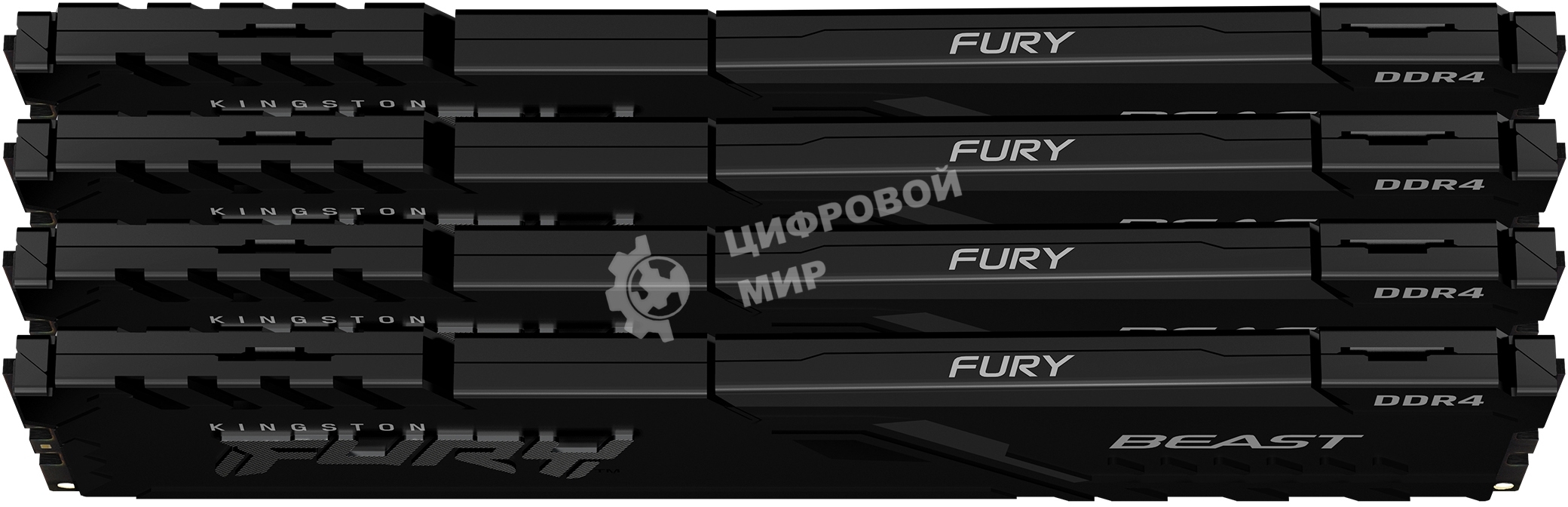 Оперативная память Kingston Fury Beast, DDR4, 128GB (4x32 GB), 3200 MHz, CL16, DIMM, с радиатором, черный