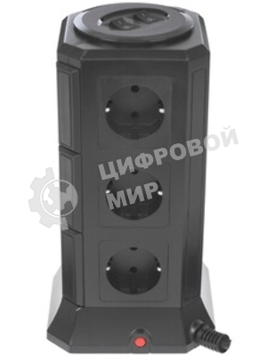 Сетевой фильтр Qumo Power Tower Pro 12SP5U (P-0001), 12 розеток, 2200 Вт, 10A, кабель 2 м 3*1 мм чистая медь, пожаробезопасный пластик, евровилка, 5 USB портов 4.5A суммарно