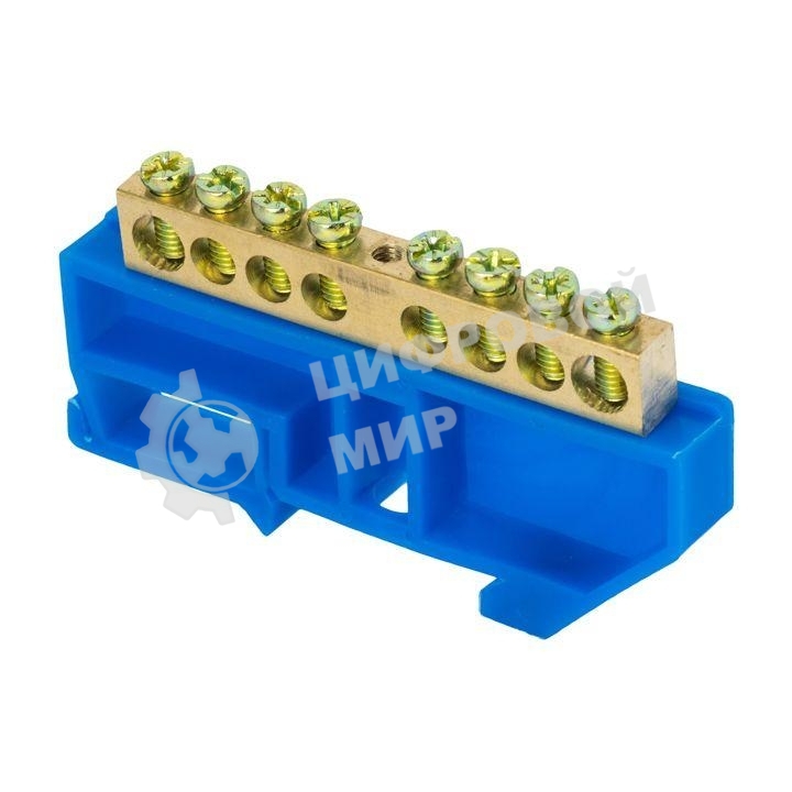 Шина нулевая N 6х9 8 отвер. латунь син. изолятор на DIN-рейку PROxima EKF sn0-63-08-d