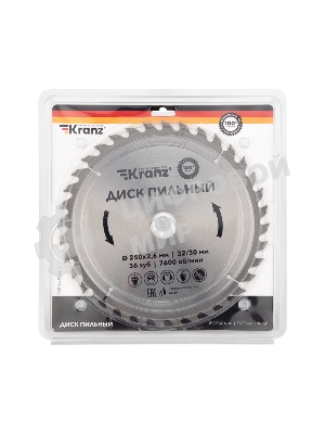 Диск пильный Kranz 250 мм х 36 зуб х 32/30 мм