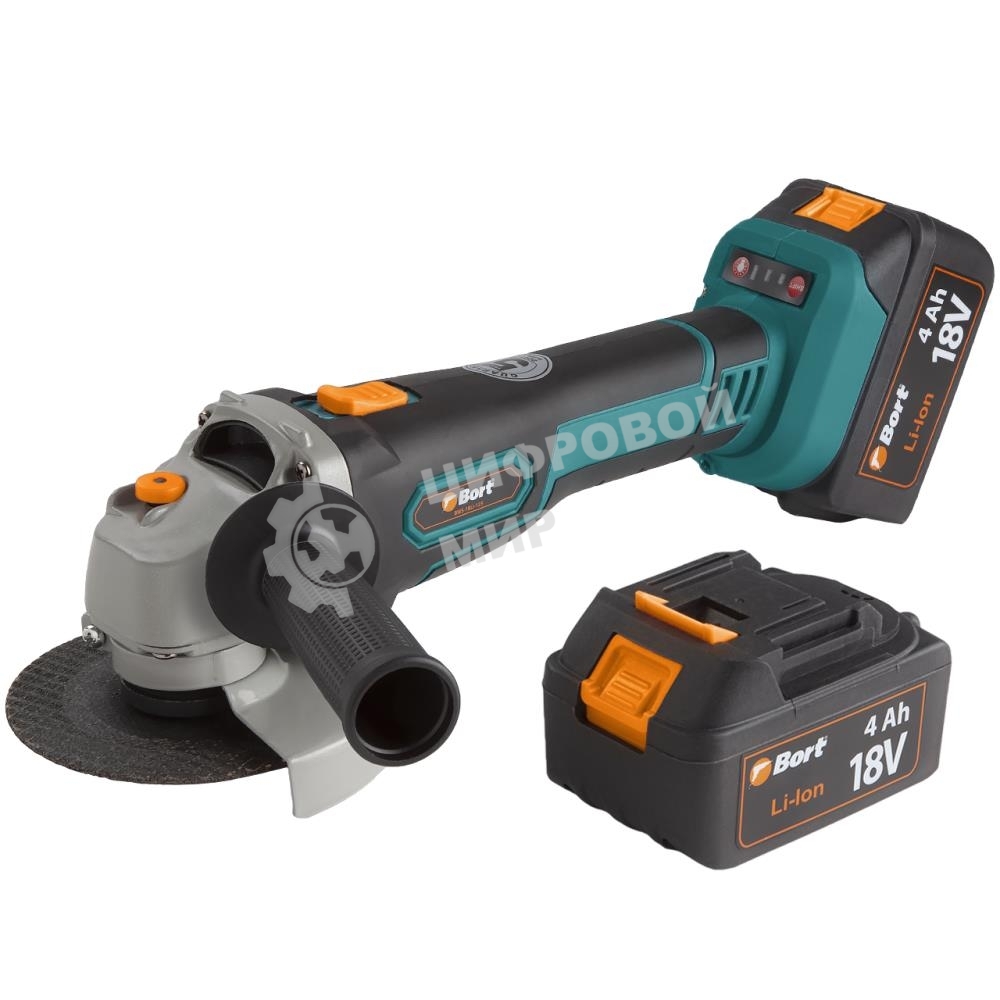Угловая шлифовальная машина аккумуляторная Bort BWS-18Li-125 Диам. диска 125 мм; Аккумулятор 4 А.ч; Скорость холостого хода 4 000 - 9 000 об/мин;