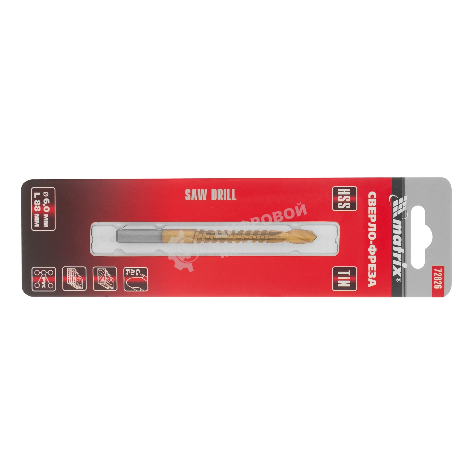 Сверло-фреза Matrix, 6 мм, универсальное, нитридтитановое покрытие, цилиндрический хвостовик