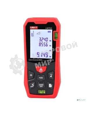 Лазерный дальномер UNI-T LM70A Диапазон расстояний (70 м); Тип дисплея (ЖК); Единицы измерения (м/фут/дюйм); Основа измерения (спереди/сзади);