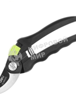 Секатор садовый Deli DL580207 цельнокованный, лезвия с тефлоновым покрытием, длина 215мм, макс. диаметр резки 12мм, сталь SK5