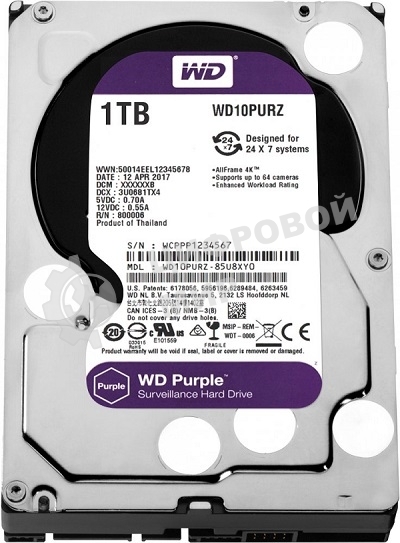 Жесткий диск Western Digital 1Tb Purple, SATA III 5400rpm, 64Mb 3.5