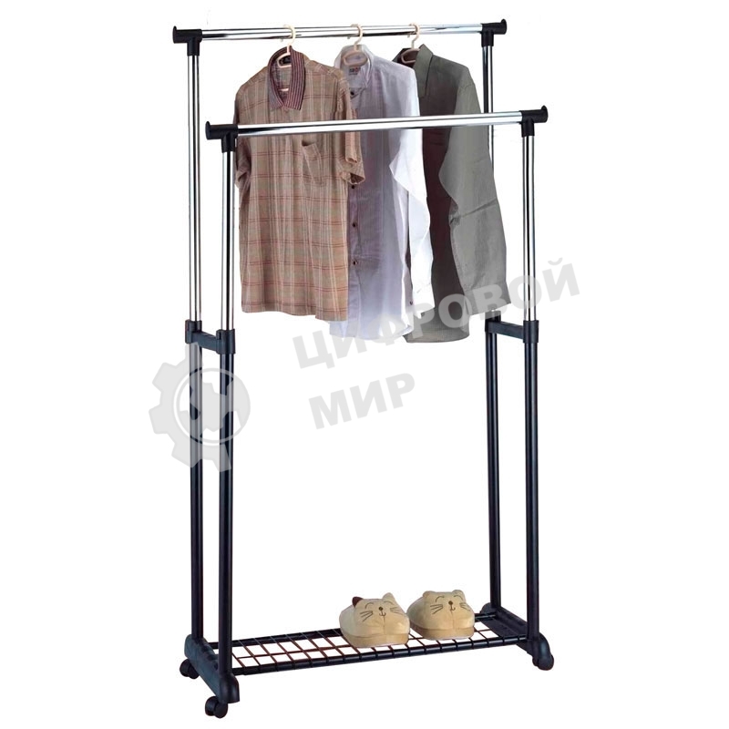 Вешалка напольная Рыжий кот GR-03A (2 перекладины, с сеткой внизу), размер: 75x42x90-160 см