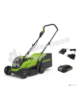 Газонокосилка аккумуляторная GreenWorks GD24LM33k4, 24v, 33 см, 1хАКБ 4А·ч и ЗУ (2516107UB)