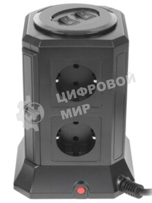 Сетевой фильтр Qumo Power Tower Pro 8SP4U (P-0002), 8 розеток, 2200 Вт, 10A, кабель 2 м 3*1 мм чистая медь, пожаробезопасный пластик, евровилка, 4 USB порта 4.5A суммарно