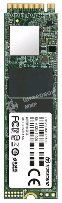 Накопитель SSD Transcend MTE110S, 128Gb, M.2 2280, PCIe 3.0 x4, NVMe, R/W 1600/400