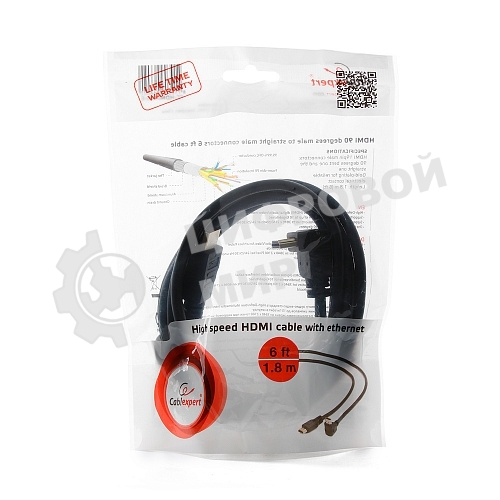 Кабель Cablexpert HDMI CC-HDMI490-6, 19M/19M, v2.0, медь, позол.разъемы, экран, угловой, 1.8м, черный, пакет