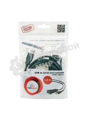 Конвертер USB->SERIAL Cablexpert UAS-DB9M-02 AM/DB9M, 1,5 м, PL2303TA, WinXP-Win8, черный, пакет