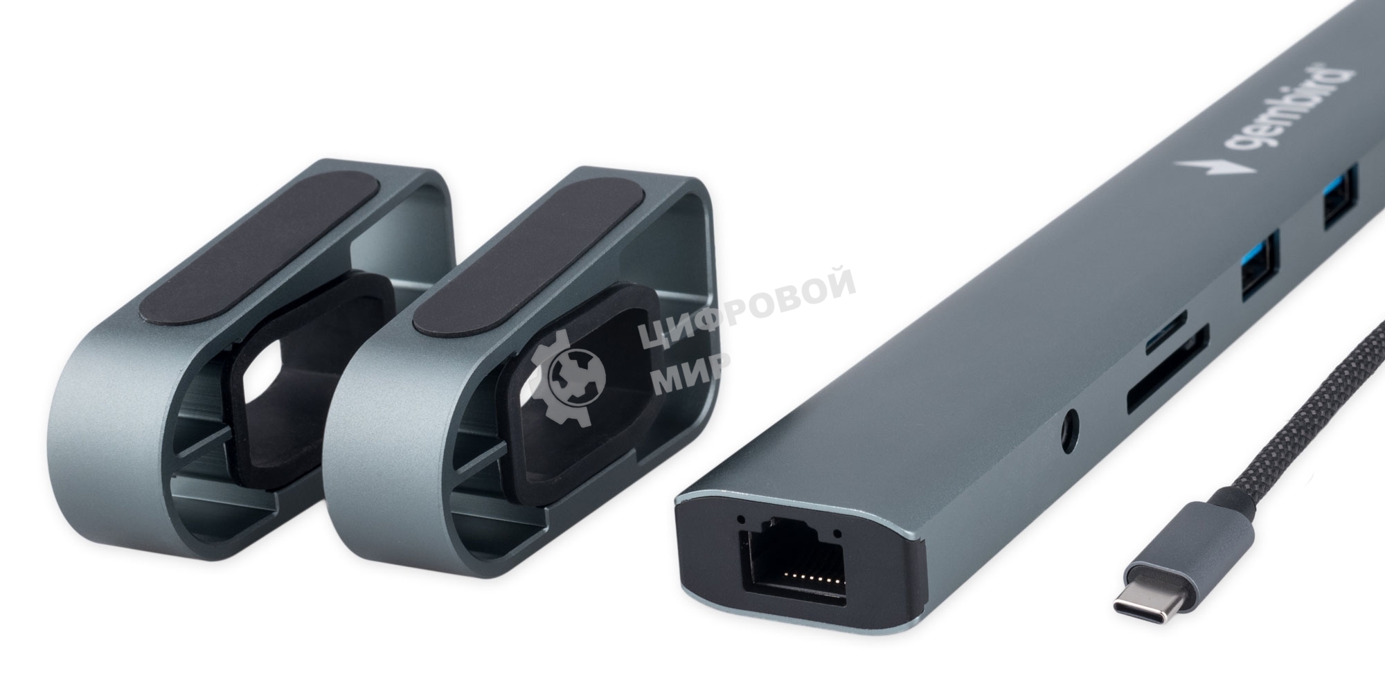 Концентратор USB Type-C Gembird UHB-D5, 10в1: 3xUSB3.1, Type-C PD87W, Jack 3.5, SD/TF, HDMI, RJ45, Type-C, кабель 14см, алюминий