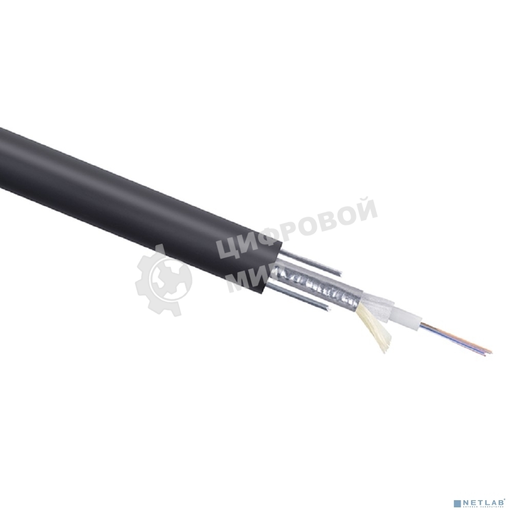 Кабель ВО Cabeus Loose tube, 4хОВ, OS2 9/125, PE, Ø 8,7мм, снаружи зданий, гофрированная стальная лента, черный, усиление- стальная проволока