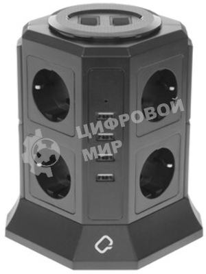 Сетевой фильтр Qumo Power Tower Pro 8SP4U (P-0002), 8 розеток, 2200 Вт, 10A, кабель 2 м 3*1 мм чистая медь, пожаробезопасный пластик, евровилка, 4 USB порта 4.5A суммарно