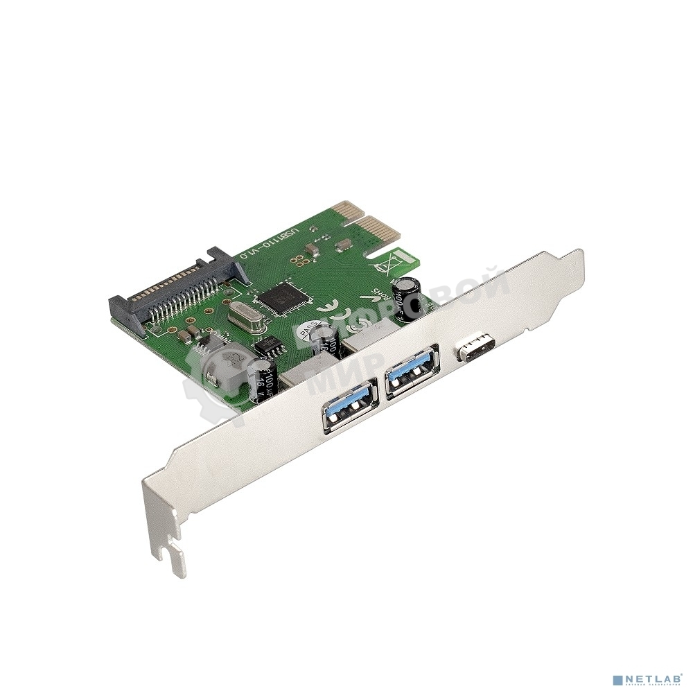Контроллер ExeGate EXE-323 PCI-E 2.0, 2*USB 3.0 ext + 1*Type-C, разъем доп.питания (OEM)