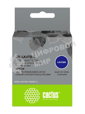 Картридж ленточный Cactus CS-LK4TBN черный, 12 мм, 9 м для Epson LW300/LW400/LW700/LW600P/LW1000P/K400/Z700/Z900