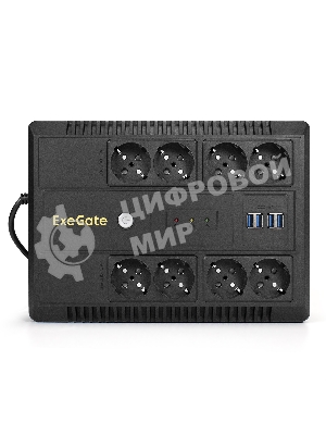Источник бесперебойного питания ExeGate NEO NNB-1000.LED.AVR.8SH.CH 1000VA/650W, LED, AVR, 8*Schuko, 4*USB-порта для зарядки, черный